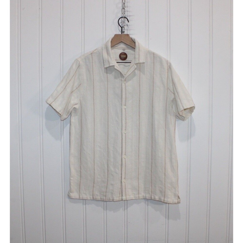 Common People Shirt Mens M White Textured Stripe Button Down Short Sleeve Casual